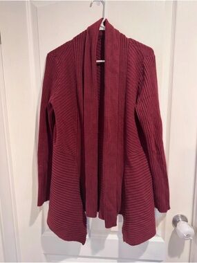 Women's Burgundy Open-Front Ribbed Cardigan